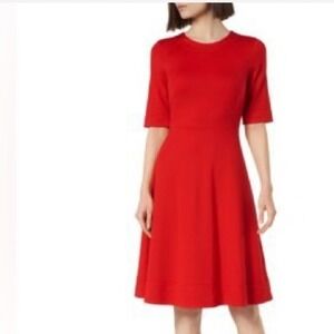 LK Bennett London DR Ivelina Red Fit and Flare Ponte Dress US 8 UK 12 EUR 40